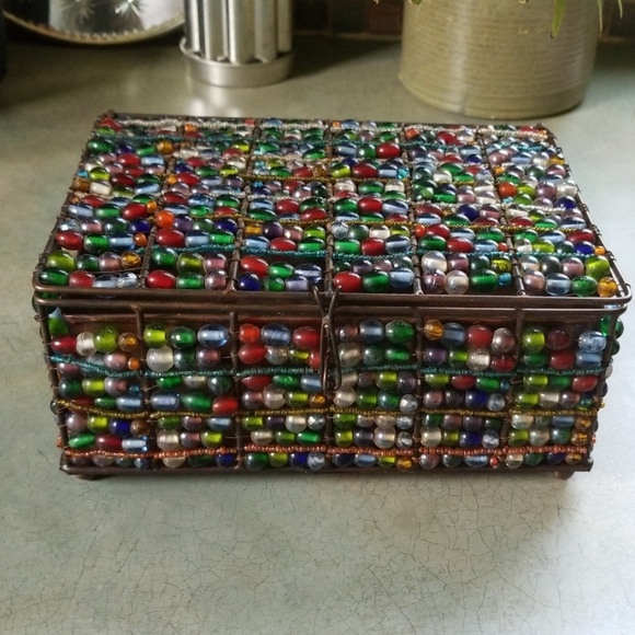 OOAK JEWELRY BOX ARTISAN MADE~COPPER &BEADS.AB FAB - Picture 1 of 6